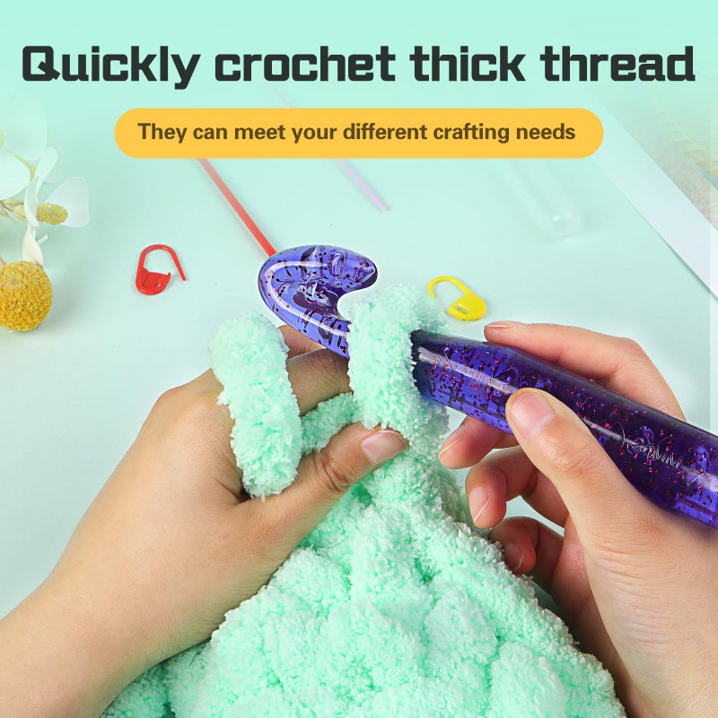QMNNMA 25 mm Large Crochet Hooks, Ergonomic Handle for Arthritic Hands, Professional Huge Crochet Needles, Colorful Transparent Crochet Hook for Beginners and Crocheting Yarn(25 mm) - Image 4