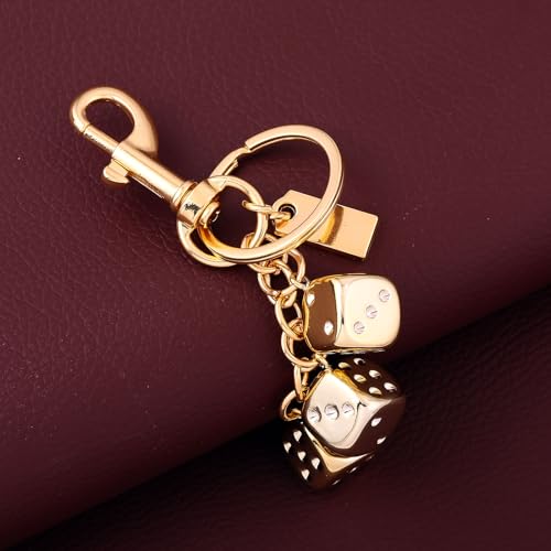 SORGERLY Gold Dice Bag Charm Keychain - Metal Key Chain Purse Handbag Accessories - Lucky Gifts for Women Men (Gold dice) - Image 3