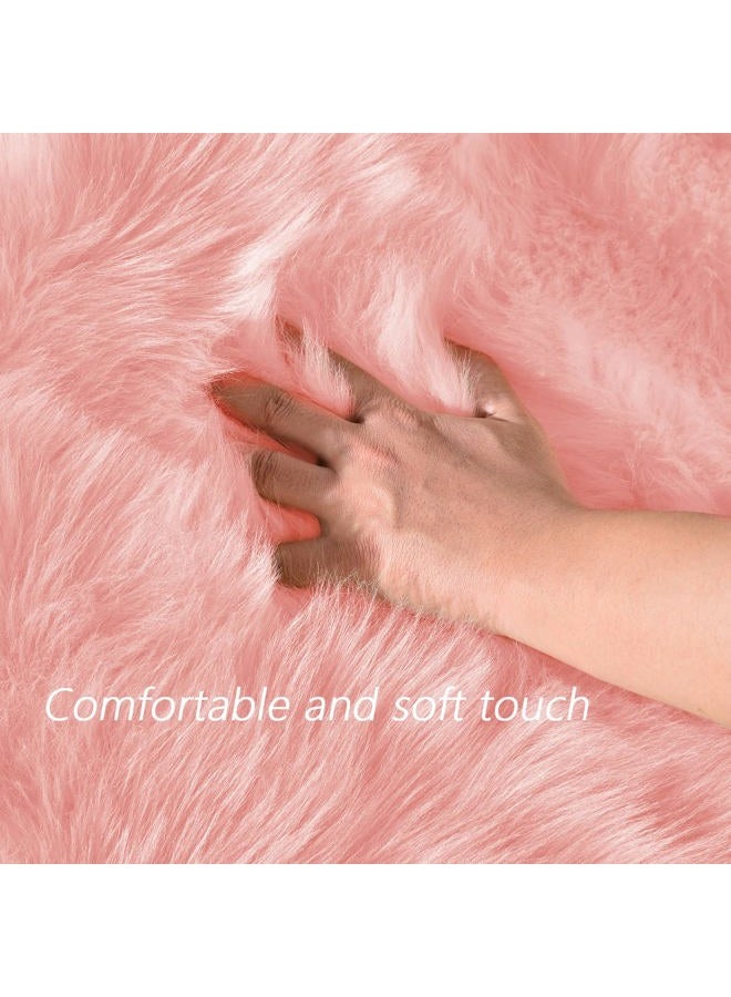 Latepis Pink 2x3 Faux Fur Rug for Bedroom Decor for Teen Girls Throw Fuzzy Fluffy Furry Sheepskin Rug for Sofa Cushion Luxury Home Décor Rectangle - Image 4