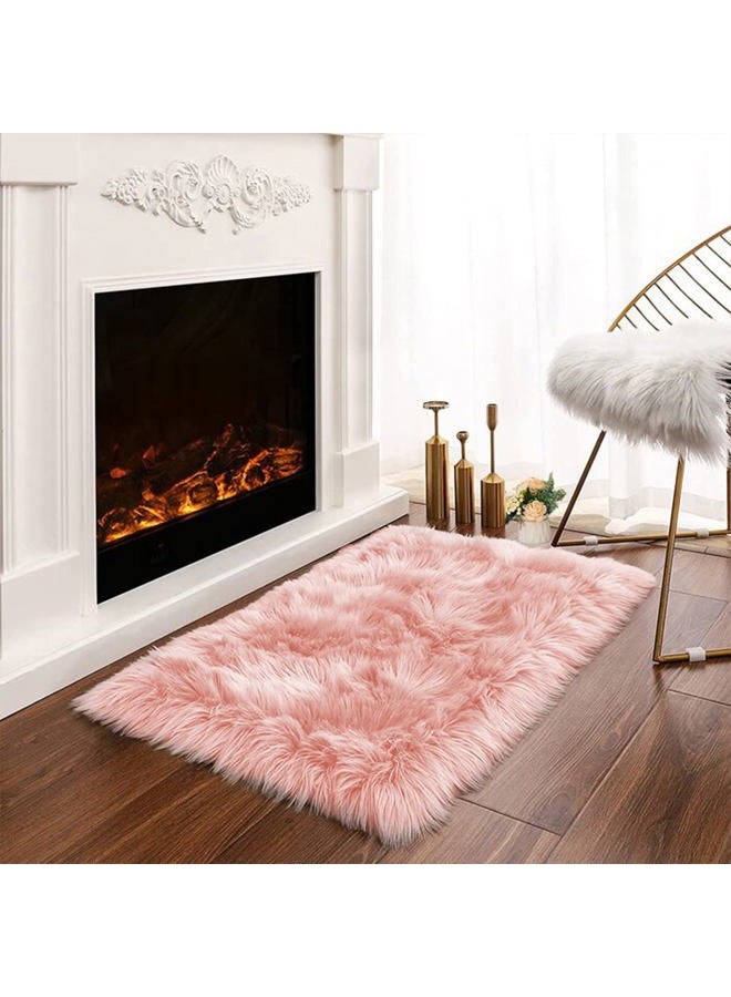 Latepis Pink 2x3 Faux Fur Rug for Bedroom Decor for Teen Girls Throw Fuzzy Fluffy Furry Sheepskin Rug for Sofa Cushion Luxury Home Décor Rectangle - Image 1
