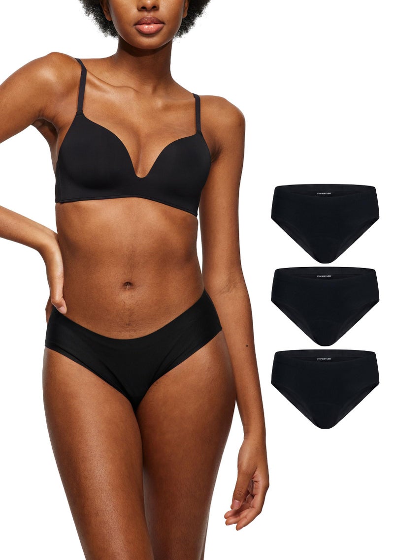 STRAWBERRY WEEKS LEAKPROOF2.0 Seamless Bikini Period Underwear for Women | Period Panties Holds 6 Tampons | Mild Incontinence Leak Proof Underwear (S/M, 3-Black) - Image 1