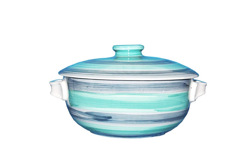 caffeine Ceramic Handmade sea Green Serving Donga with lid (Set of 1) - Image 2