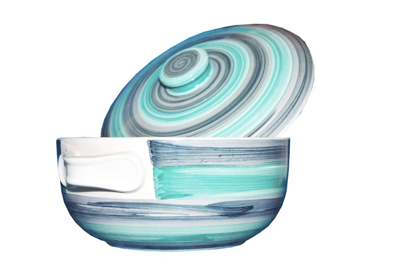 caffeine Ceramic Handmade sea Green Serving Donga with lid (Set of 1) - Image 3