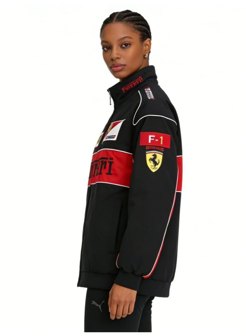 F1 Ferrari x PUMA  Racing Jacket - Shell/UPS Sponsor Badges, Black/Red Color Block, Embroidered Logo, Full-Zip Design, Unisex Motorsport Streetwear  Coat - Image 4