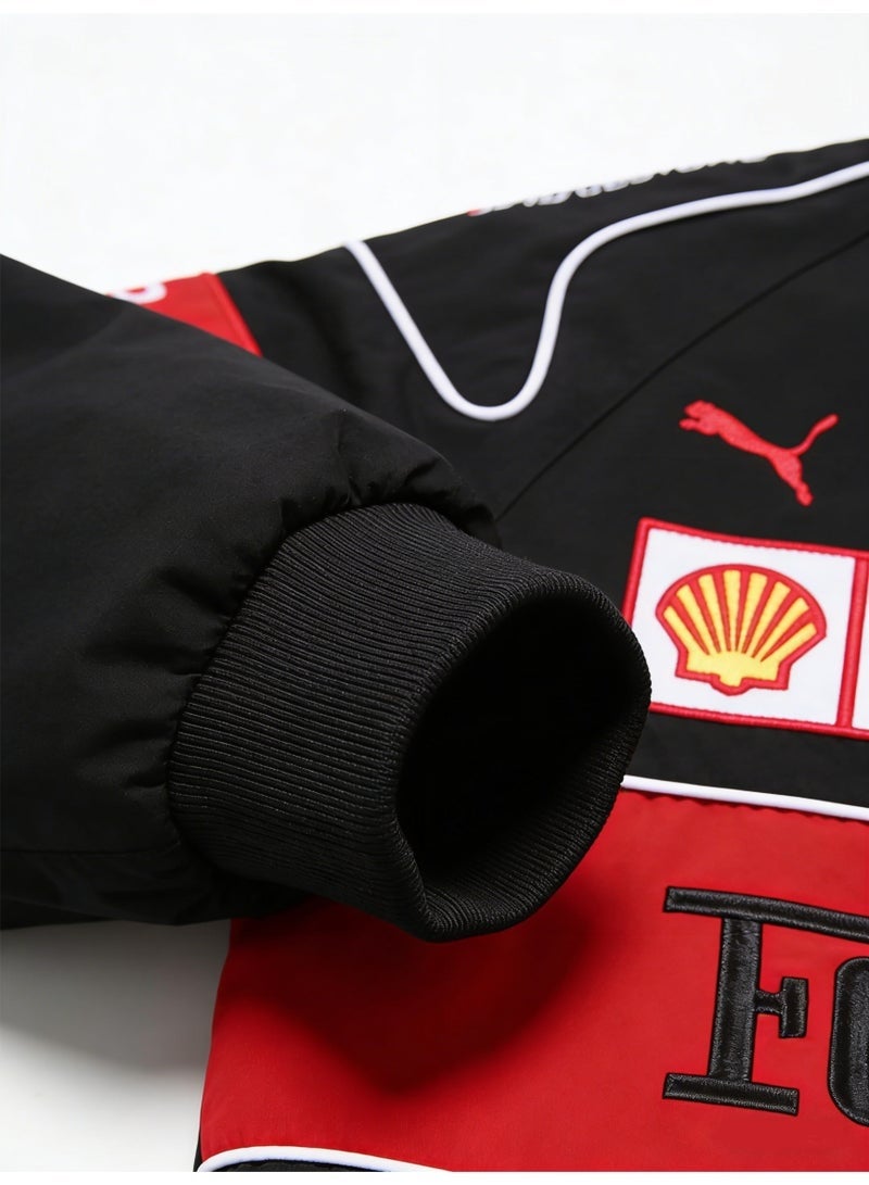 F1 Ferrari x PUMA  Racing Jacket - Shell/UPS Sponsor Badges, Black/Red Color Block, Embroidered Logo, Full-Zip Design, Unisex Motorsport Streetwear  Coat - Image 5
