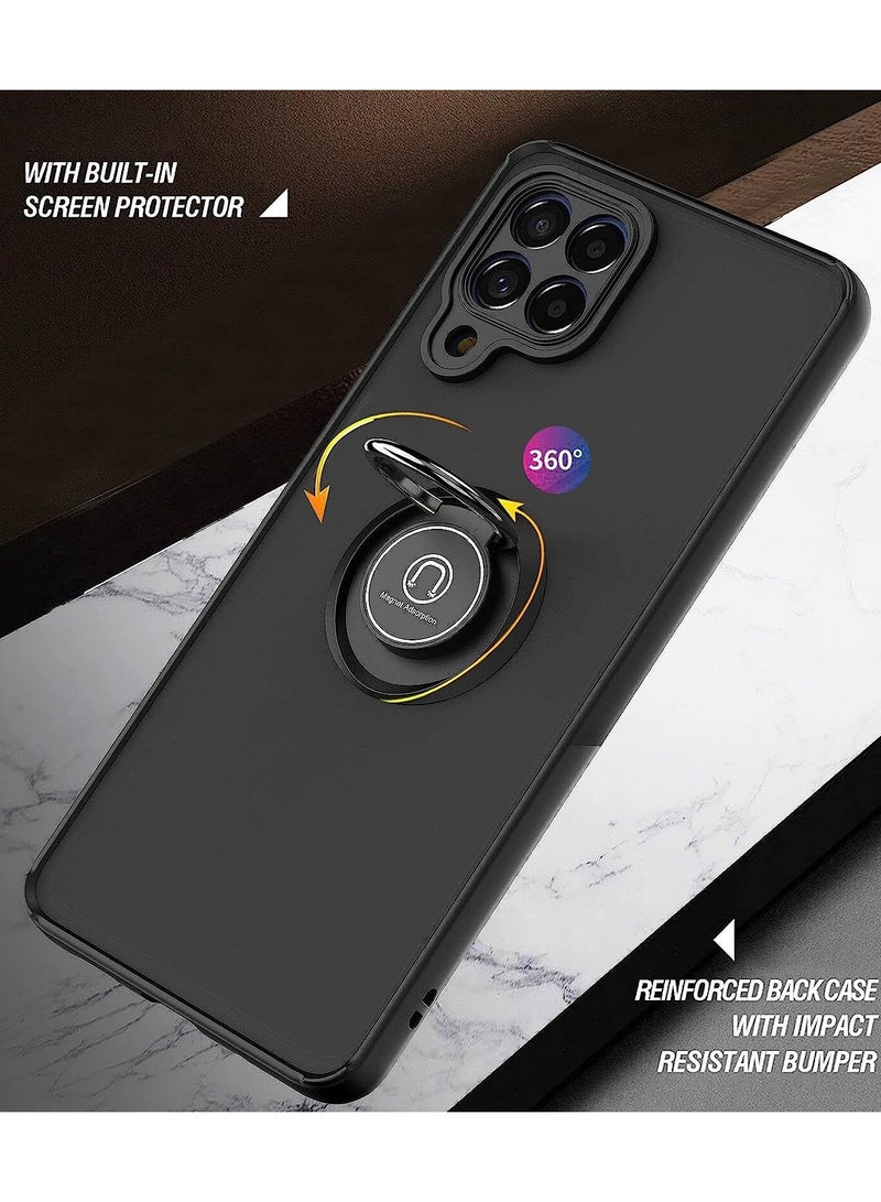 Matte Back Case with 360 Degrees Rotate Metal Magnetic Ring Kickstand Cover For Samsung Galaxy M33 5G Blue - Image 3