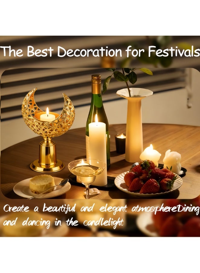 Tealight Holder, Moon Ramadan Decorative, Candle Holder Moon Shape, Gold Lantern Table Decoration, Tealight Holder Metal For Ramadan, Wedding, Living Room Modern Golden Decoration (ZYZT-07B) - Image 2