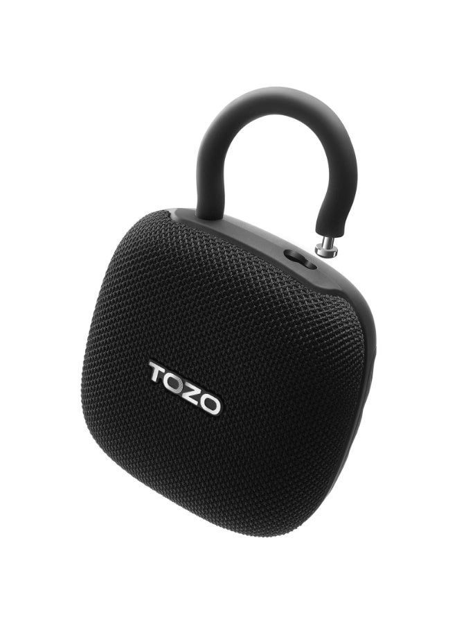 توزو مكبر صوت بلوتوث محمول SoundGo مزود بمشبك كارابين قابل للتعديل، مكبر صوت لاسلكي صغير للاستحمام بتقنية البلوتوث مع مقاومة للماء بمعيار IPX8، يوفر 32 ساعة من التشغيل وصوت باس قوي، مناسب للمنزل والأنشطة الخارجية والسفر، باللون الأسود. - Image 1