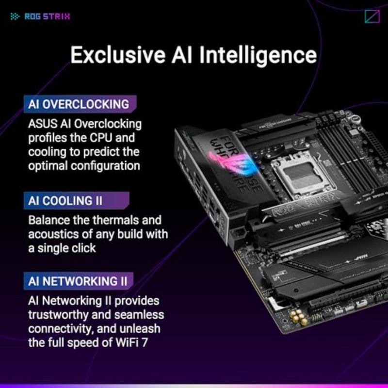 اللوحة الأم للألعاب WiFi لـ AMD AM5، مصنوعة من مادة PCB بلمسة نهائية سوداء، وتتميز بمراحل طاقة 18+2+2، ومحول OC Switcher الديناميكي، وDDR5 AEMP، وWiFi 7، وPCIe 5.0 - Image 2