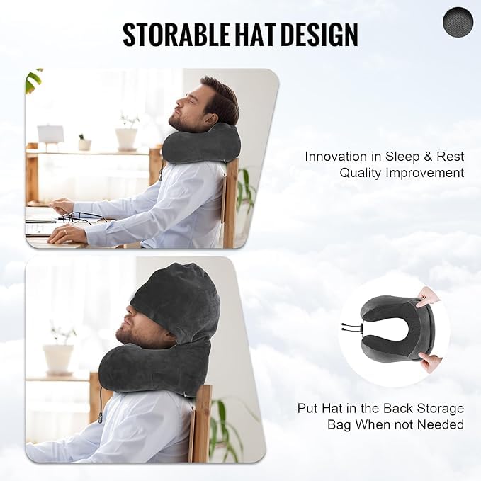 Juflix Juflix Travel Pillow for Neck Memory Foam Hooded Travel Neck Pillow for Adults Comfortable Neck Pillow for Travel with Hoodie Flight Pillow Airplane Pillow Travel Cushion for Plane Car Train  - Image 5
