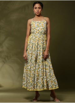 Abhishti Floral printed tier dress with tassels-offwhite  - Image 1