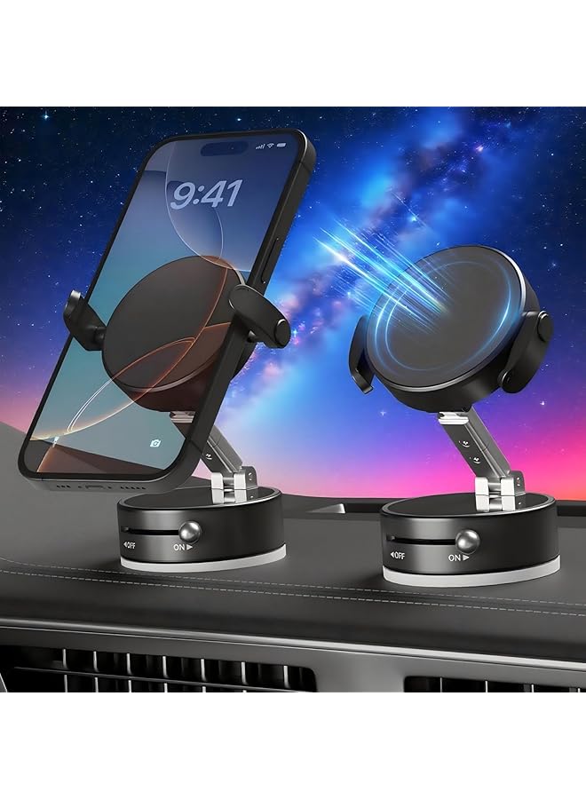 Green Tiger Car Phone Holder, Vacuum Magnetic Suction Phone Mount With Clamp, Magnetic Adjustable Holder, 360° Rotatable Mobile Phones Holders for Dashboard, Magnetic Mount for IPhone All Smartphones, Black