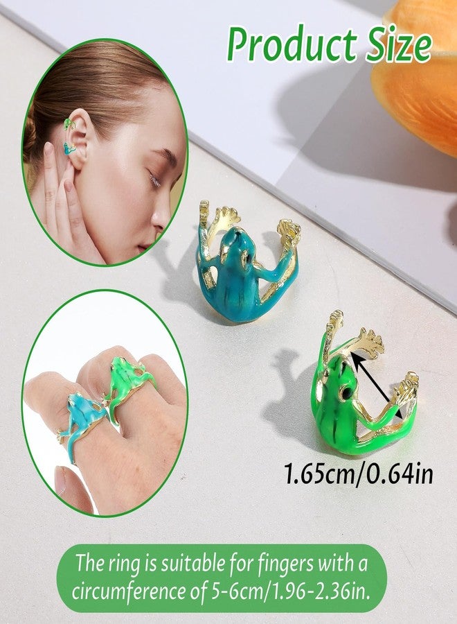 DOPENSPI 4PCS Tree Frog Ring for Women, Adjustable Cute Tree Frog Rings Set Open Finger Rings Funny Green Frogs Jewelry Frogs Shaped Finger Ring Funny Gift Jewelry for Women(Green, Blue) - Image 3
