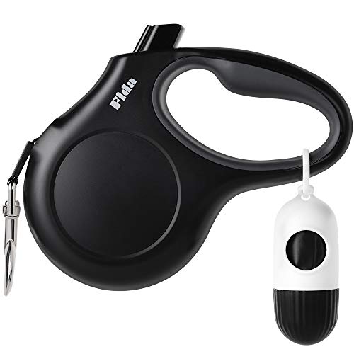 Fida Retractable Dog Leash with Dispenser and Poop Bags 16 ft Pet Walking Leash for Large Dog up to 110 lbs AntiSlip Handle TangleFree Reflective Nylon Tape L Black