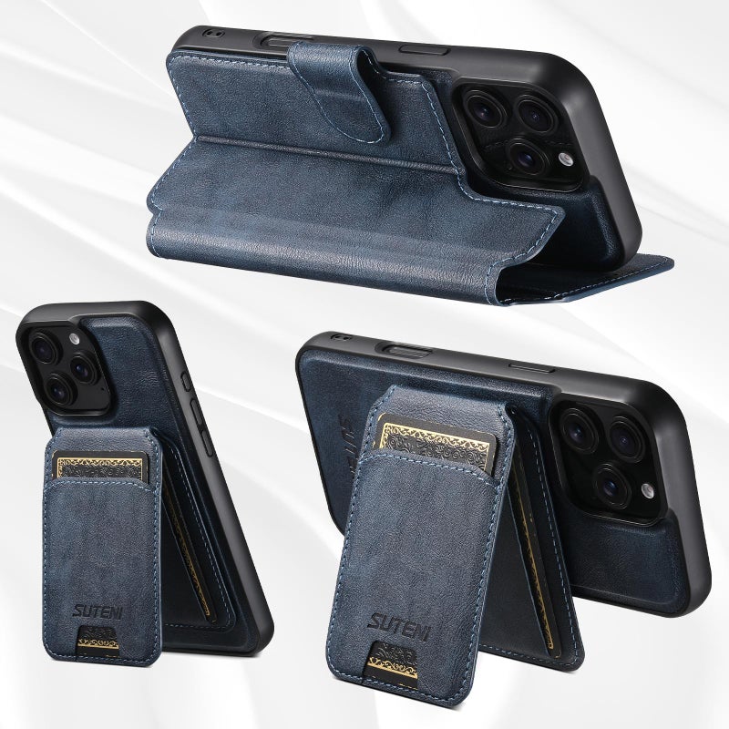 Suteni For Iphone 12 Pro Max Q05S2 3-In-1 Detachable Vertical Flip Wallet Magsafe Leather Phone Case(Blue) - Image 3