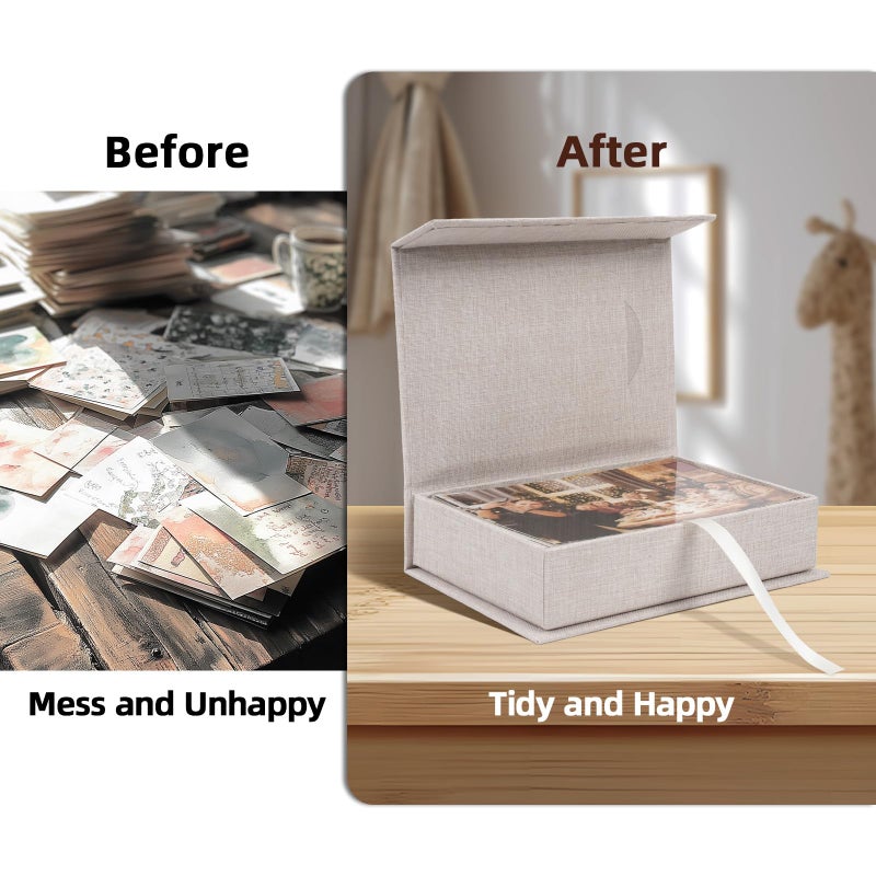 Hiwhy Linen Photo Storage Box, 4 x 6 Inch Memory Keepsake Organizer with Transparent Window, Stylish Photo Box for Storing Pictures, Keepsakes, Postcards, Scrapbooking Supplies, Beige - Image 5