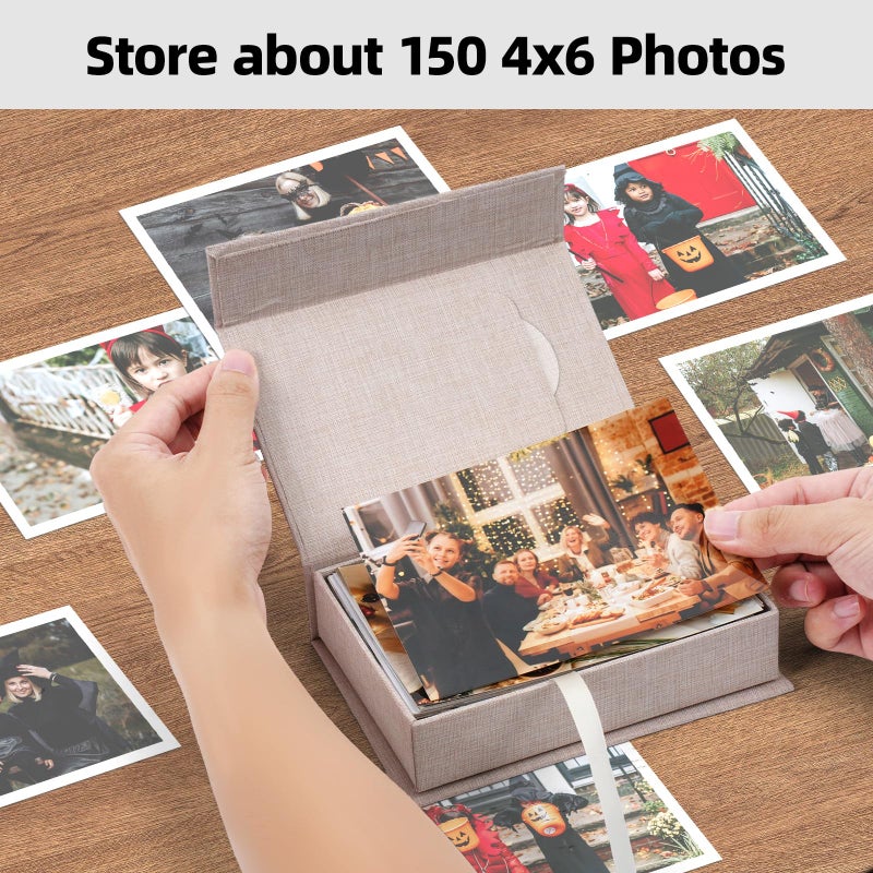 Hiwhy Linen Photo Storage Box, 4 x 6 Inch Memory Keepsake Organizer with Transparent Window, Stylish Photo Box for Storing Pictures, Keepsakes, Postcards, Scrapbooking Supplies, Beige - Image 4