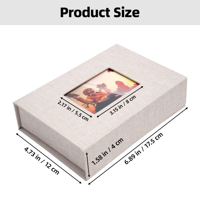 Hiwhy Linen Photo Storage Box, 4 x 6 Inch Memory Keepsake Organizer with Transparent Window, Stylish Photo Box for Storing Pictures, Keepsakes, Postcards, Scrapbooking Supplies, Beige - Image 2