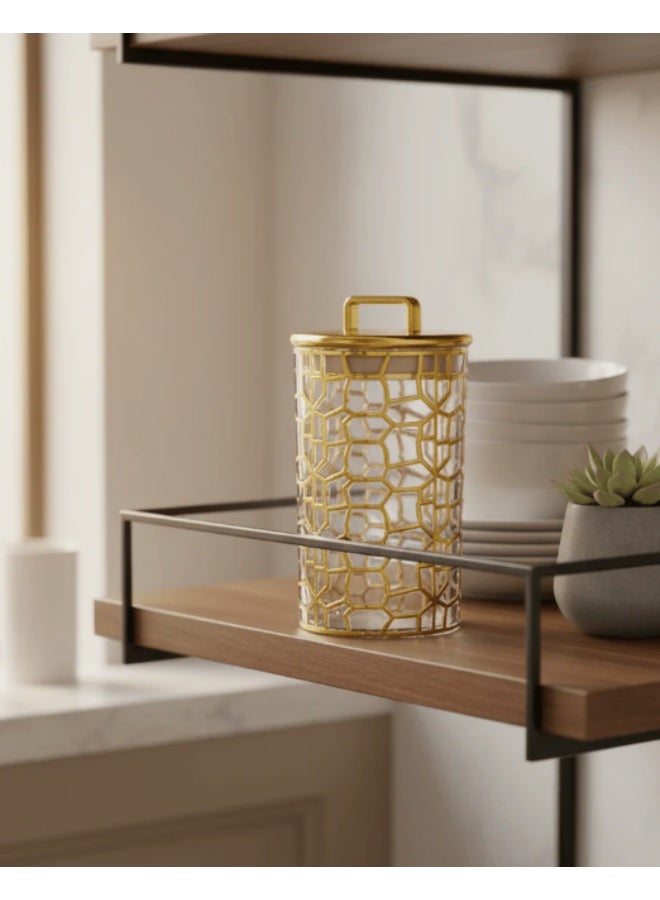 AKDC Luxury Round Airtight Acrylic Storage Canister with Transparent Body & Elegant Golden Design Lid – Kitchen Storage Jar, 1000 ml - Image 3