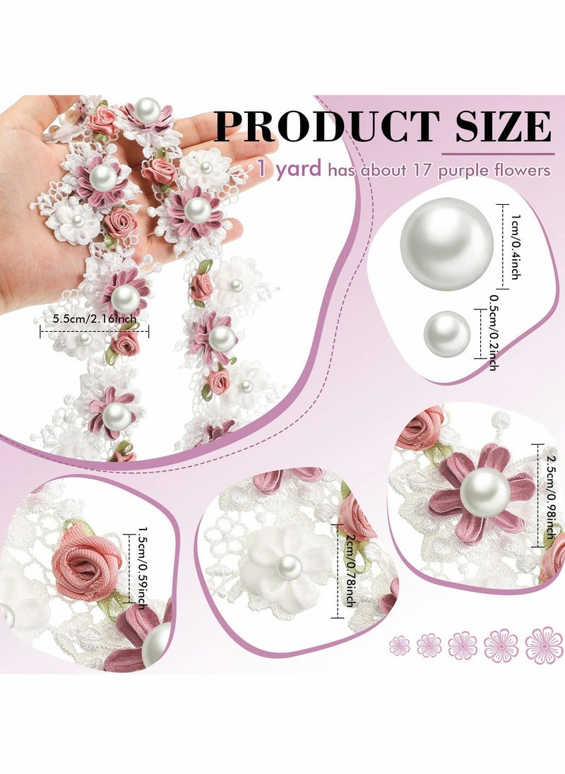 Excefore Flower Pearl Beads Lace Edge Trim Ribbon, 5.5 cm Width Vintage Style Trim Ribbon (1 Meter)  - Image 2