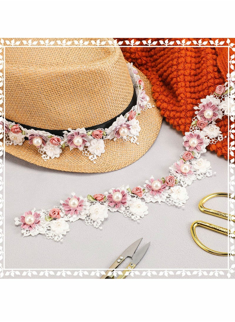 Excefore Flower Pearl Beads Lace Edge Trim Ribbon, 5.5 cm Width Vintage Style Trim Ribbon (1 Meter)  - Image 5