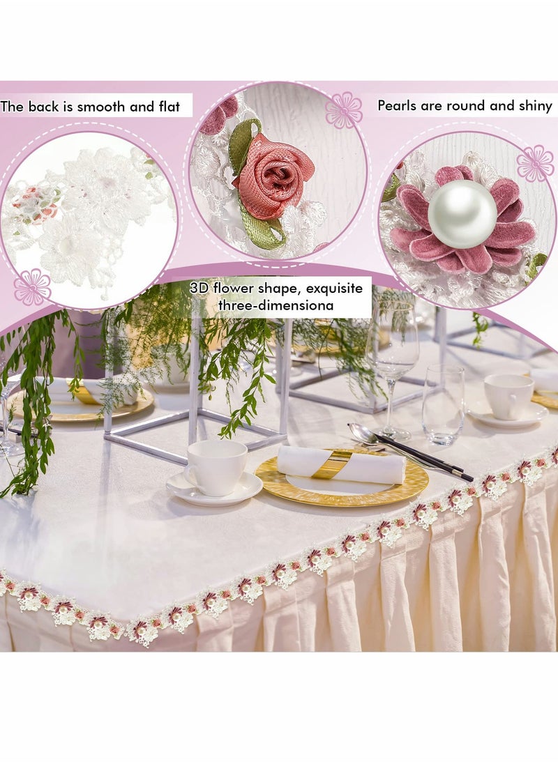 Excefore Flower Pearl Beads Lace Edge Trim Ribbon, 5.5 cm Width Vintage Style Trim Ribbon (1 Meter)  - Image 4
