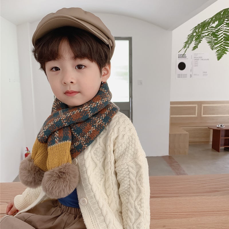 Christmas children''s scarf winter warm boys and girls scarf soft baby collar Korean style knitted fur ball scarf fashion - Image 2
