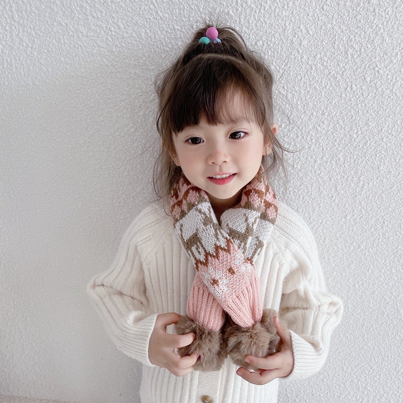 Christmas children''s scarf winter warm boys and girls scarf soft baby collar Korean style knitted fur ball scarf fashion - Image 4
