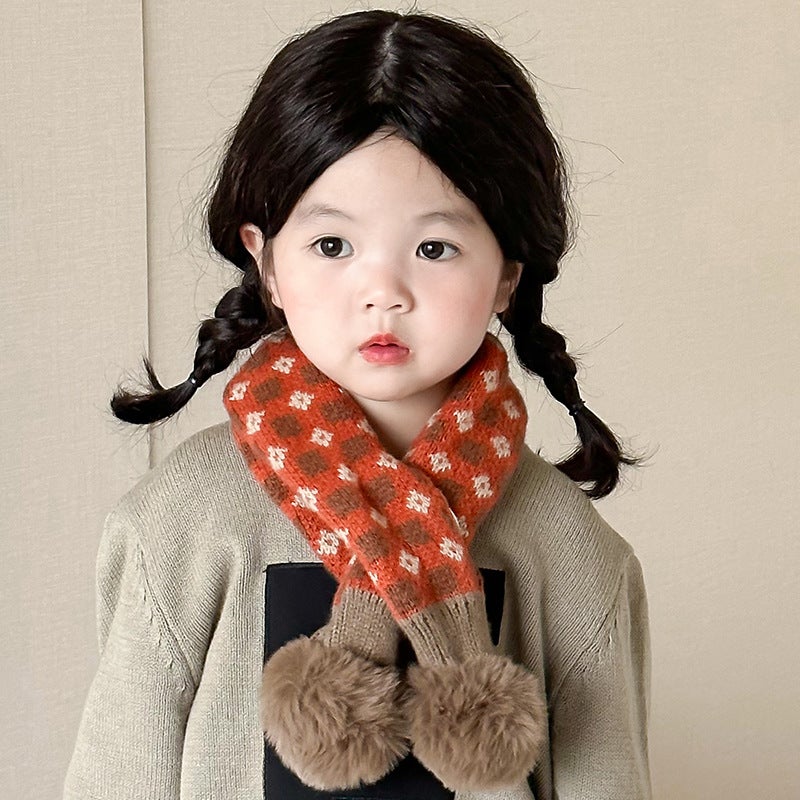 Christmas children''s scarf winter warm boys and girls scarf soft baby collar Korean style knitted fur ball scarf fashion - Image 1