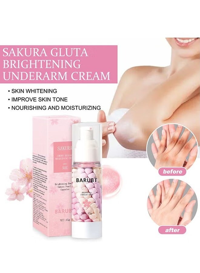 BARUBT Sakura Cherry Blossom Brightening Cream -Gluta Brightening Underarm Cream, Brightening Booster Sakura Pearl Capsules, Sakura Gluta Brightening Underarm Cream 45g - Image 2
