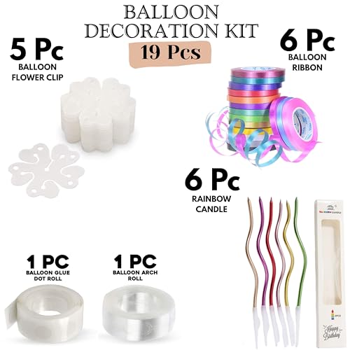 TOYXE Birthday Decoration Combo Kit | Cake Candles Balloon Arch Strip, Glue Dot Tape, Curling Ribbons,Pump & Balloon Flower Clips | Ideal for Birthday Parties, Events & Celebrations – All-in-One Set - Image 2