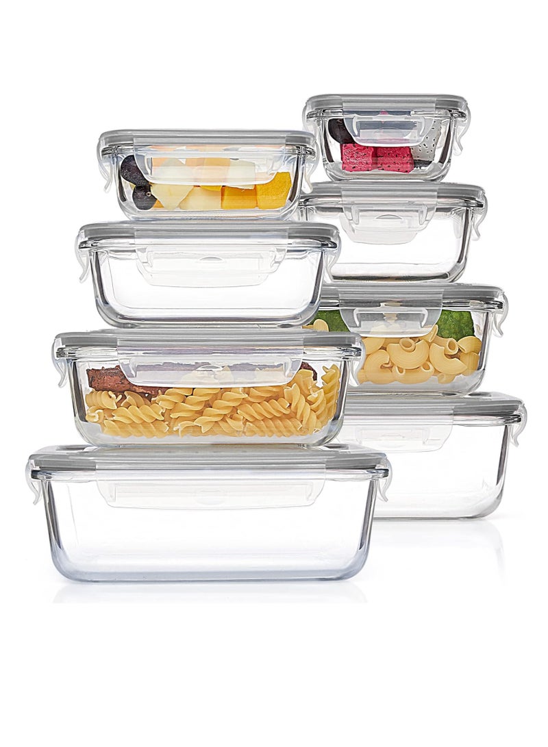Raxoom 8 Pack Glass Meal Prep Containers with Leak Proof Locking Lids, Airtight Food Storage Containers for Microwave, Oven, Freezer and Dishwasher, BPA Free, Grey - Image 1