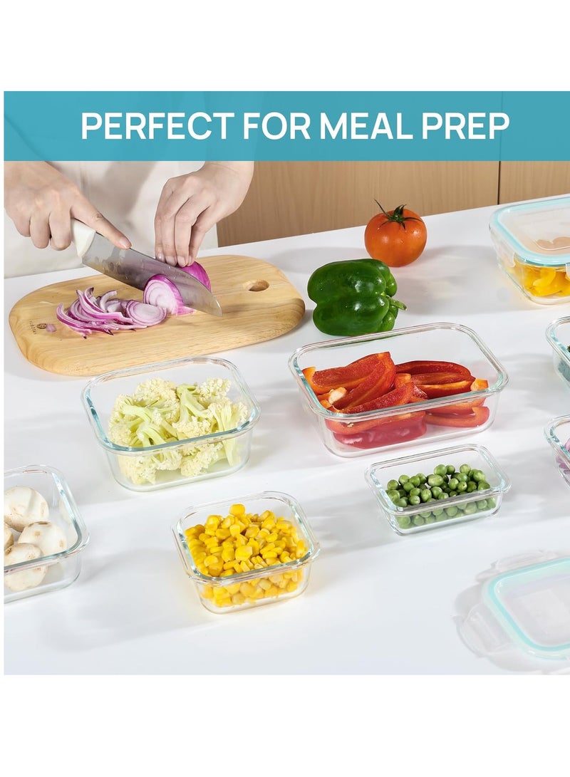 Raxoom 8 Pack Glass Meal Prep Containers with Leak Proof Locking Lids, Airtight Food Storage Containers for Microwave, Oven, Freezer and Dishwasher, BPA Free, Grey - Image 2