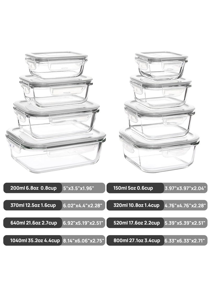 Raxoom 8 Pack Glass Meal Prep Containers with Leak Proof Locking Lids, Airtight Food Storage Containers for Microwave, Oven, Freezer and Dishwasher, BPA Free, Grey - Image 3