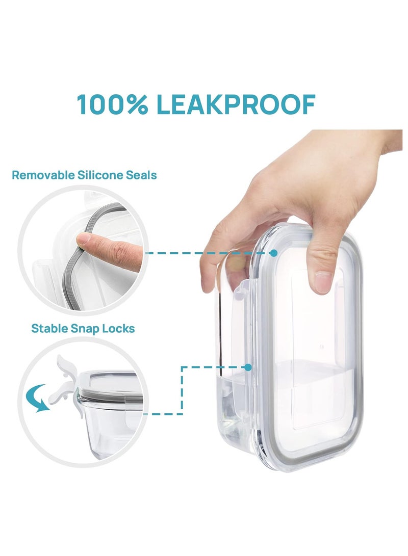 Raxoom 8 Pack Glass Meal Prep Containers with Leak Proof Locking Lids, Airtight Food Storage Containers for Microwave, Oven, Freezer and Dishwasher, BPA Free, Grey - Image 5