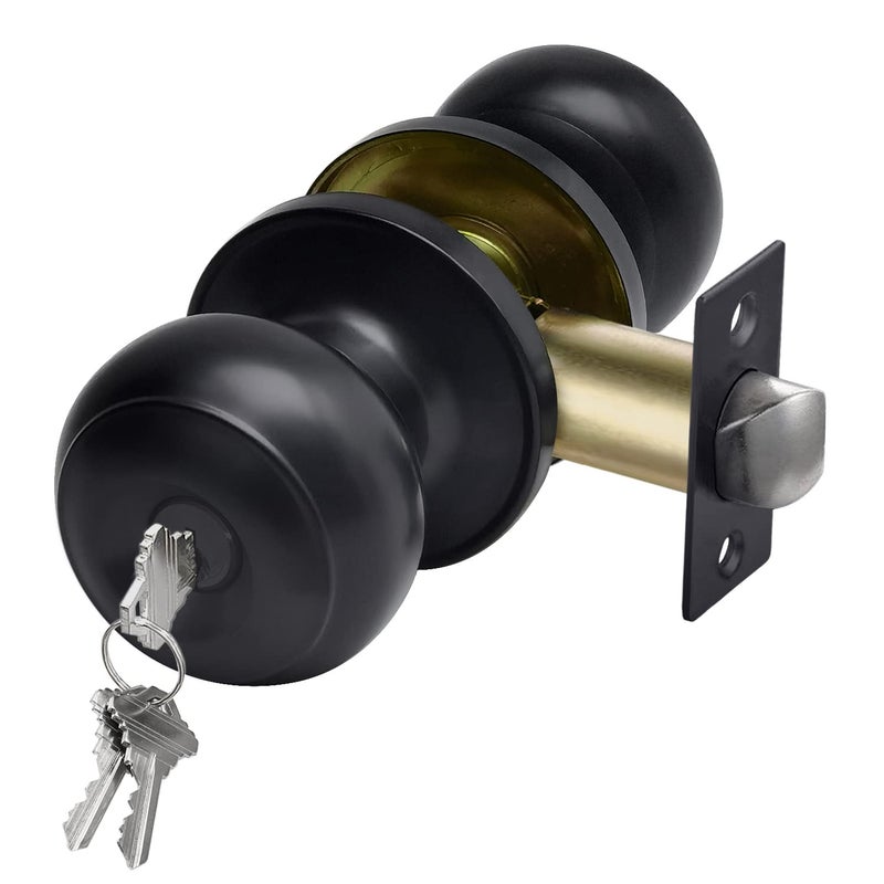 CML Hardware Matte Black Keyed Entry Door Knob for Entrance Exterior and Interior Use Round Ball Handle Stainless Steel