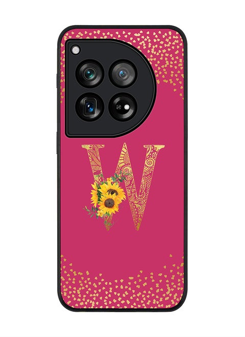 Rugged Black edge case for OnePlus 12R / OnePlus Ace 3 5G,Slim fit Cover Custom Monogram Initial Letter Floral Pattern Alphabet - W (Deep Pink Rose)
