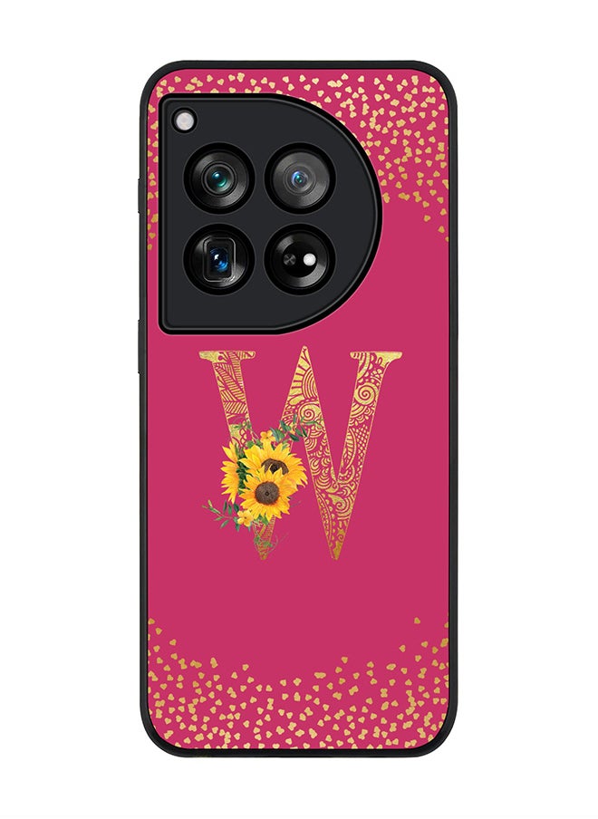 Stylizedd Rugged Black edge case for OnePlus 12R / OnePlus Ace 3 5G,Slim fit Cover Custom Monogram Initial Letter Floral Pattern Alphabet - W (Deep Pink Rose)  - Image 1