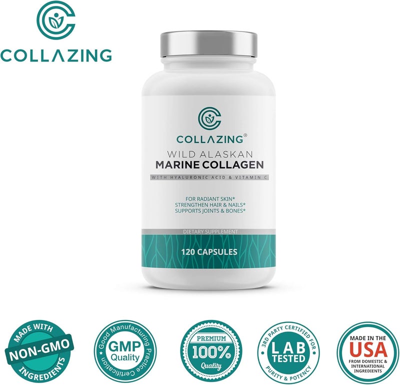 C COLLAZING Alaskan WildCaught Marine Collagen Peptides with Hyaluronic Acid  Vitamin C  Supports Skin Hair Nails Joints  Bones  Type 1  3 Collagen for Women  Men  120 Powder Capsules - Image 4