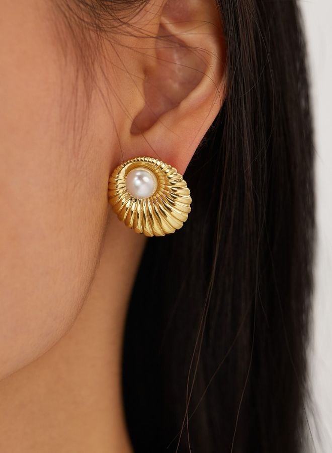 Andaazs Women’s Mystic Pearl Stud Earrings – 18K Gold-Plated Stainless Steel with Irregular Faux Pearls – Minimalist Everyday Jewelry - Image 1