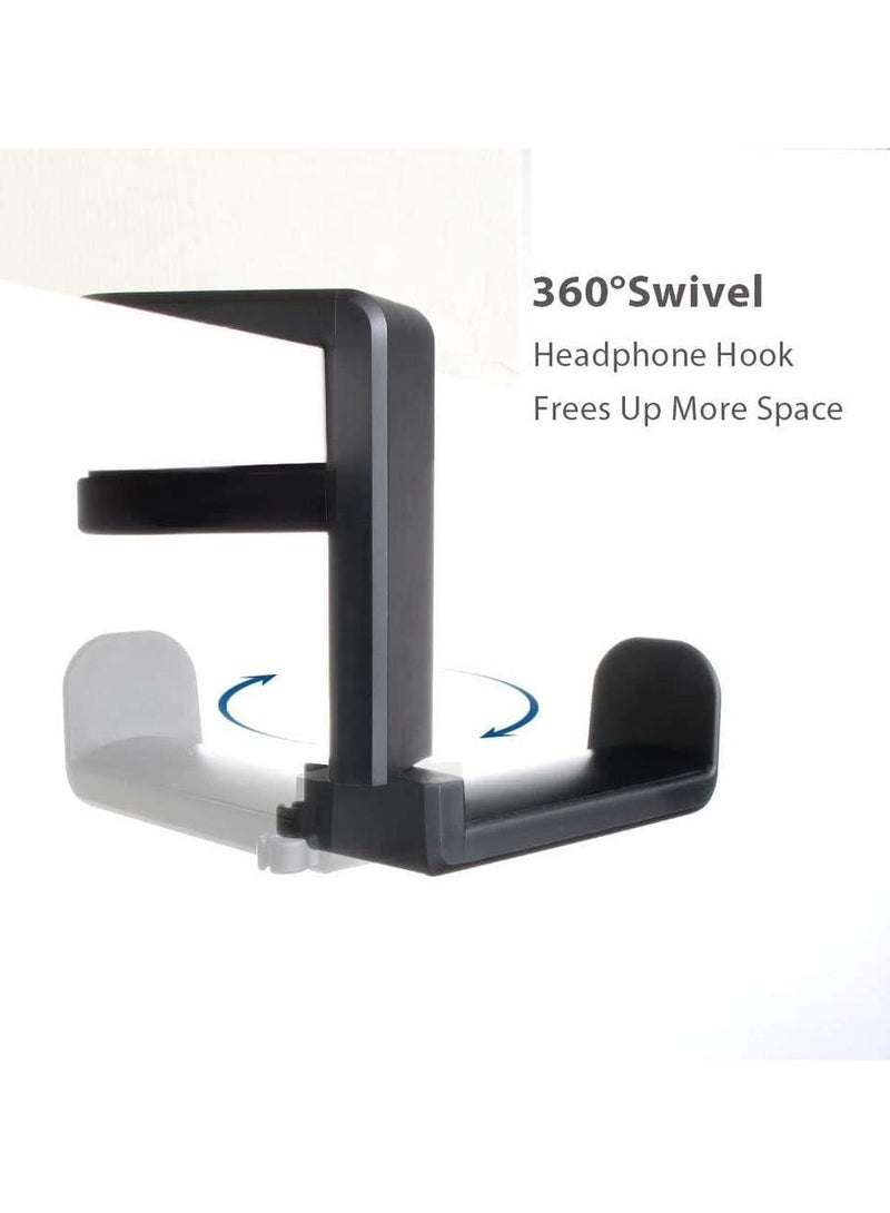 Alyashmac PC Gaming Headset Headphone Hook Holder Hanger Mount, Headphones Stand with Adjustable  Rotating Arm Clamp, Built in Cable Clip Organizer - Image 3