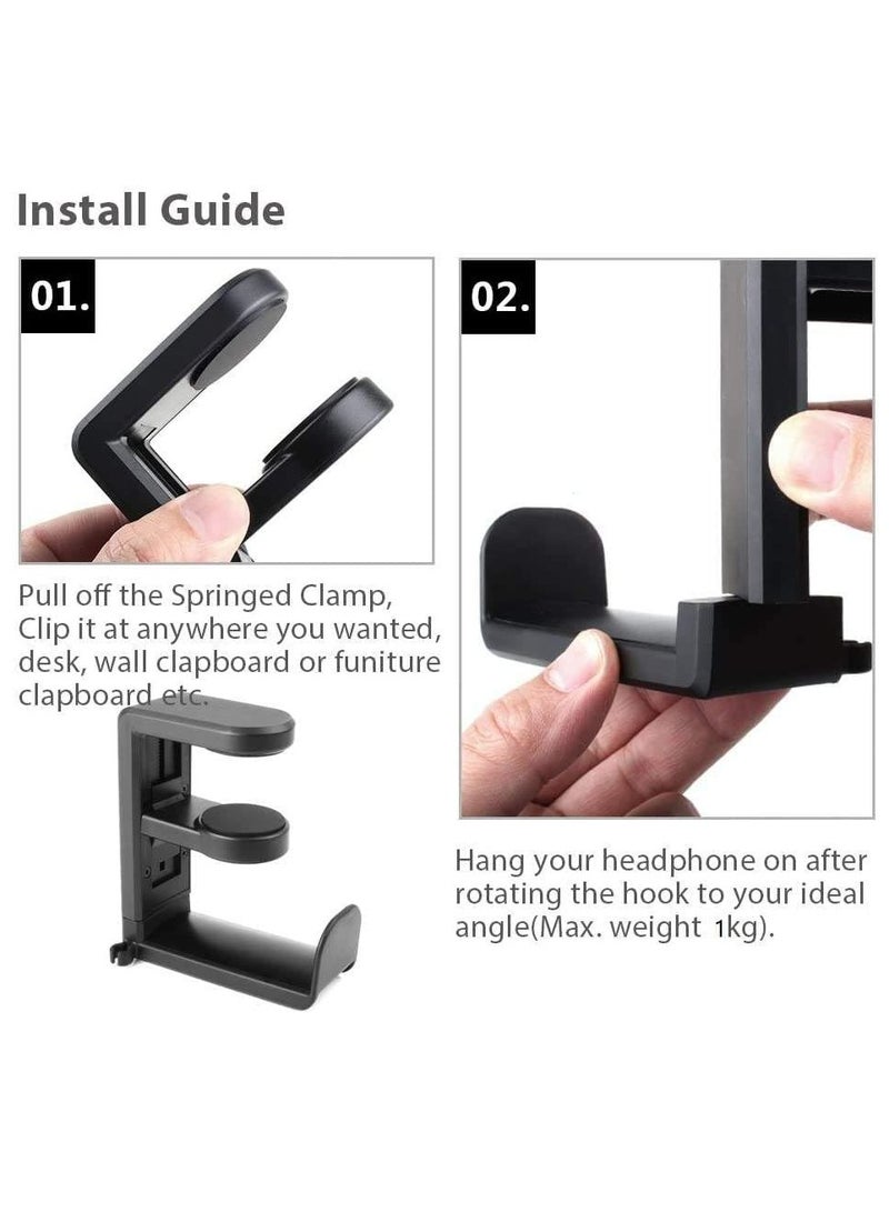 Alyashmac PC Gaming Headset Headphone Hook Holder Hanger Mount, Headphones Stand with Adjustable  Rotating Arm Clamp, Built in Cable Clip Organizer - Image 4