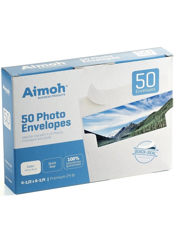 ايموه 50 مغلف صور أبيض مقاس A4 4X6 ذاتي الختم يناسب 4 × 6 صور دعوات إغلاق ذاتي قوي مقاس 4.5 × 6.25 بوصة 24 رطل أبيض 50 حزمة (36050)  - Image 1