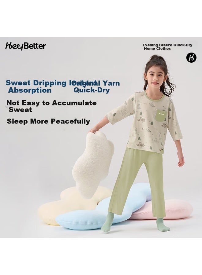 Heybetter Children'S Quick-Dry Home Wear, 5A Antibacterial, Soft And Breathable, Set - Otter Forest (Gray-Green), 120 - Image 4