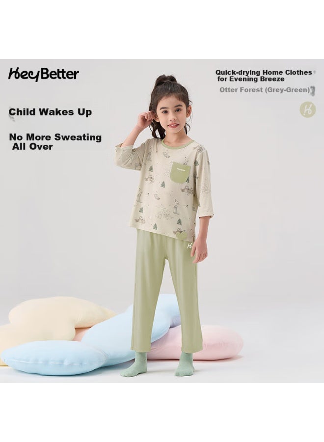Heybetter Children'S Quick-Dry Home Wear, 5A Antibacterial, Soft And Breathable, Set - Otter Forest (Gray-Green), 120 - Image 2