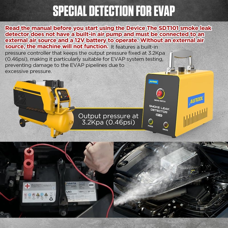 Autool Automotive Smoke Machine Leak Detector,Evap Vacuum Smoke Diagnostic Tester,Pipeline Fuel Leakage Detector Compatible with 12V Cars, Trucks, Motorcycle, ATV, Boats, Snowmobiles - Image 3