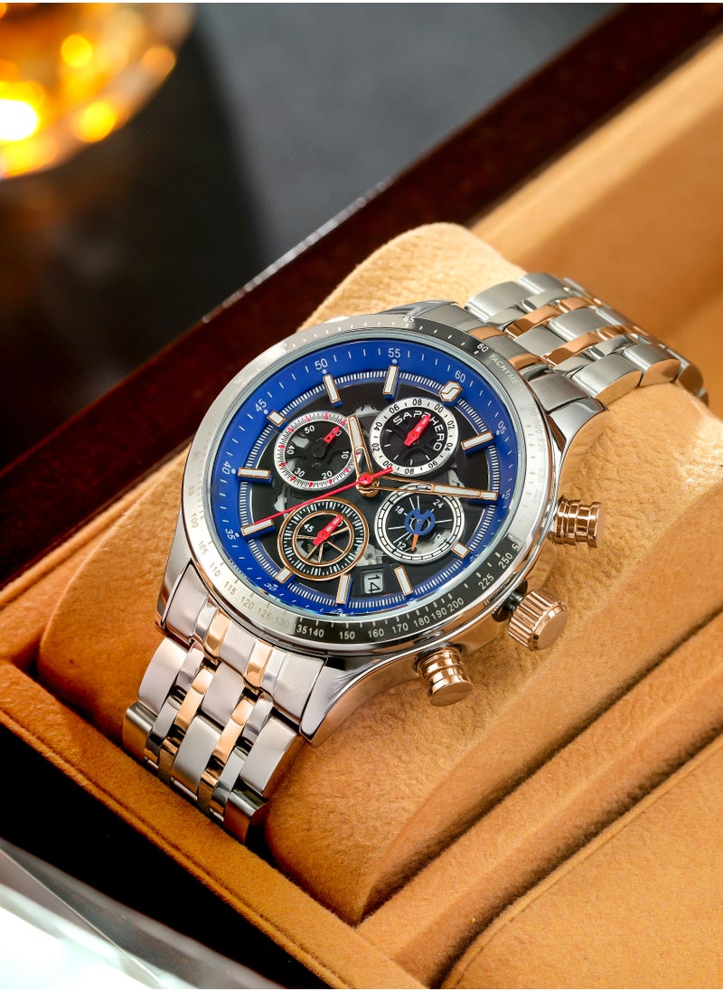 Sapphero - Watch for Men Stainless Steel Mens Watches Waterproof Chronograph Quartz Movement Wrist Watch Gifts for Men - Image 1