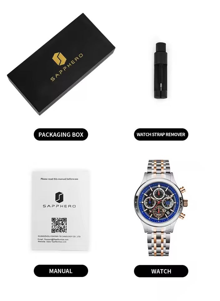 Sapphero - Watch for Men Stainless Steel Mens Watches Waterproof Chronograph Quartz Movement Wrist Watch Gifts for Men - Image 1