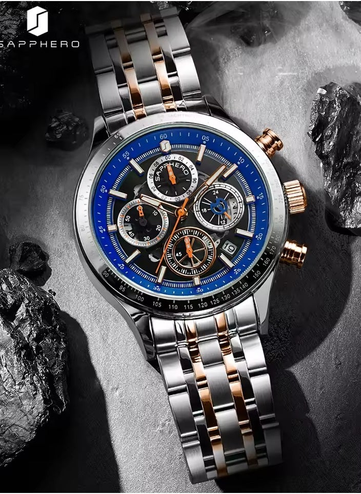 Sapphero - Watch for Men Stainless Steel Mens Watches Waterproof Chronograph Quartz Movement Wrist Watch Gifts for Men - Image 1