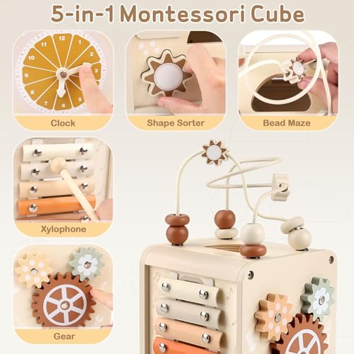 Vanplay Montessori Toys for 1+ Year Old Girls Boy Gifts, Wooden Sensory Activity Cube for Babies 12-18 Months, Learning Educational Toys 1 2 3 Year Old First Birthday Gifts for Toddler 1-3 - Image 2